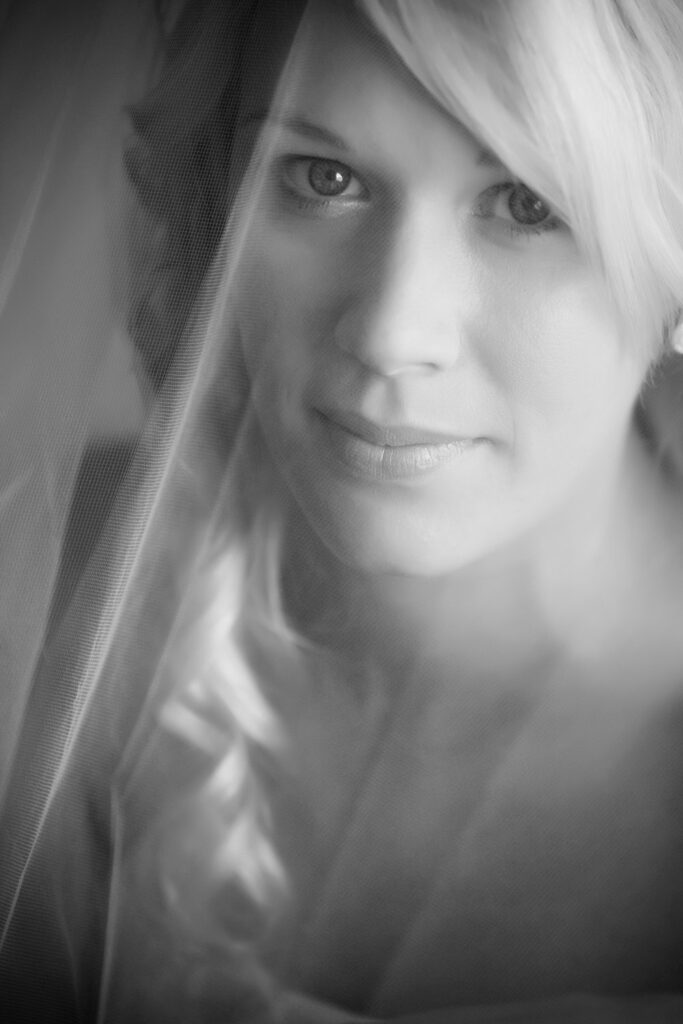 show black and white timeless image of bride