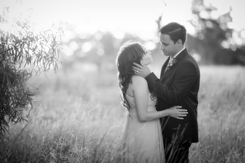 bridal couple holding each other